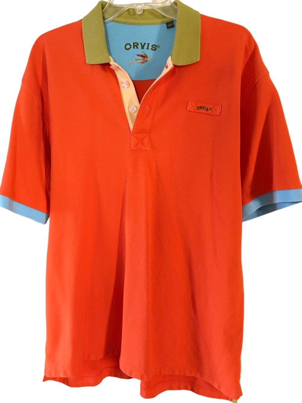 Orvis Signature Contrast Trim Short Sleeve Polo Shirt Size Large